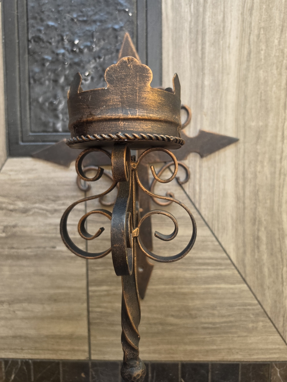 Rustic Crown Wall Sconce - Brown/Gold Finish